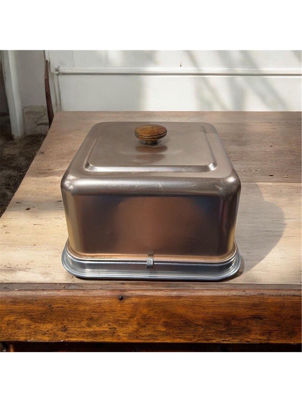 Vintage Mirro 11x11x8 Aluminum Square Cake Pan Slide Lock on Rose/Copper Lid